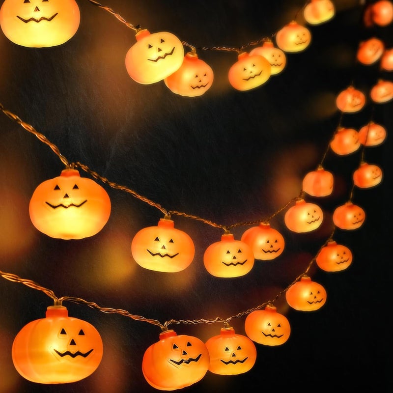 Besitek Halloween Decoration, 10FT 20 LED Pumpkin String Lights, Battery Operated 2 Mode Steady/Flickering Waterproof Halloween Lights for Indoor Outdoor Decor Camper Party Decorations - Image 1